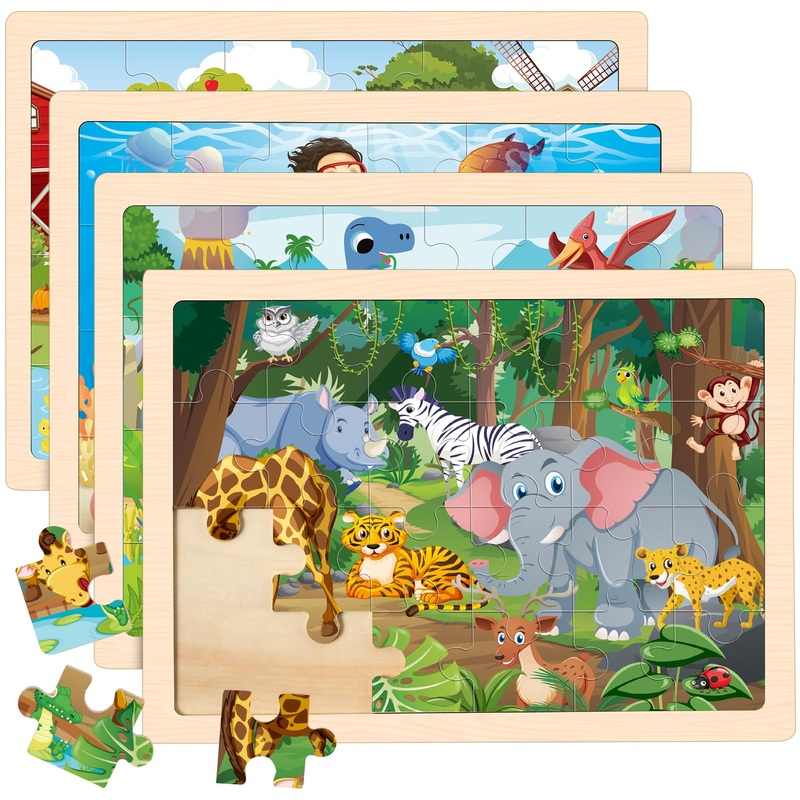 4 Packs Puzzles For Kids Ages 4-6, Wooden Animals Jigsaw Puzzles For Toddlers Ages 2-4, Preschool Educational Puzzles Boards Toy