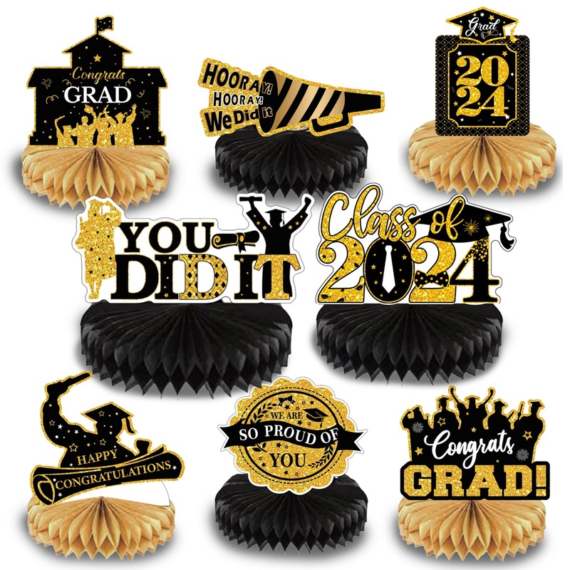 8 Pcs Graduation Honeycomb Table Toppers For Graduation Party Decorations Class Of 2024 Supplies Congrats Grad Table Centerpiece