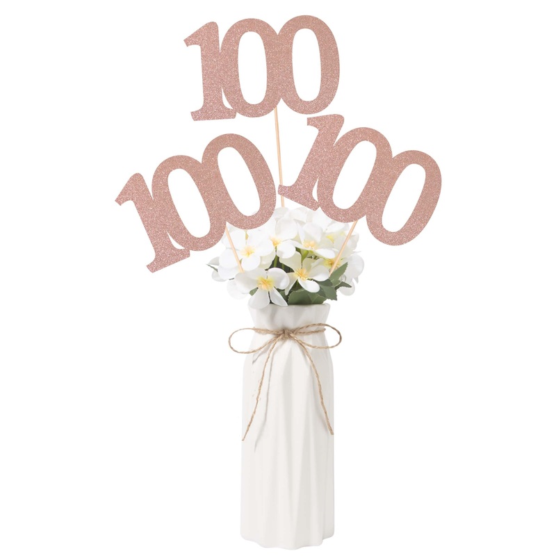 Gexolenu No 100, 10 Pack Double-Sided Rose Gold Glitter 100Th Birthday Centerpieces For Tables, Number 100 Birthday Table Topper