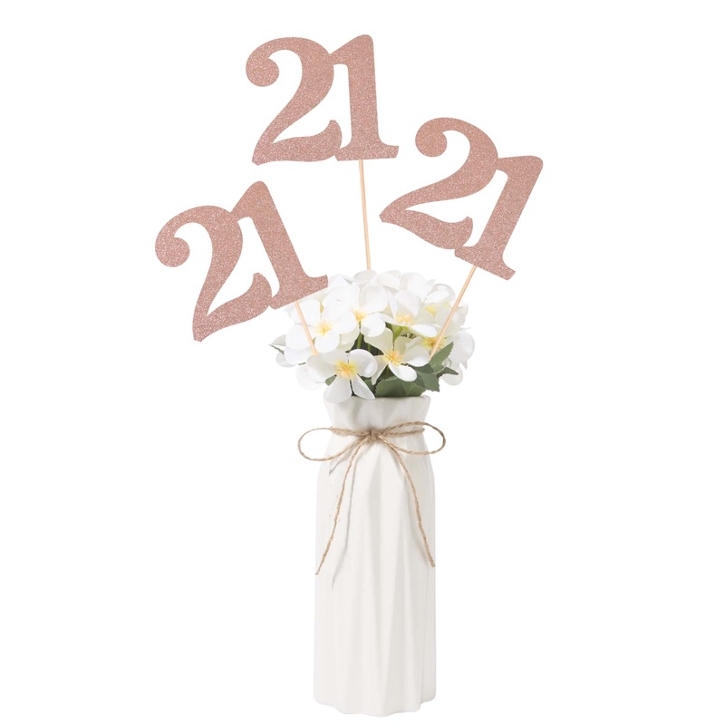 Gexolenu No 21, 10 Pack Double-Sided Rose Gold Glitter 21St Birthday Centerpieces For Tables, Number 21 Birthday Table Toppers P