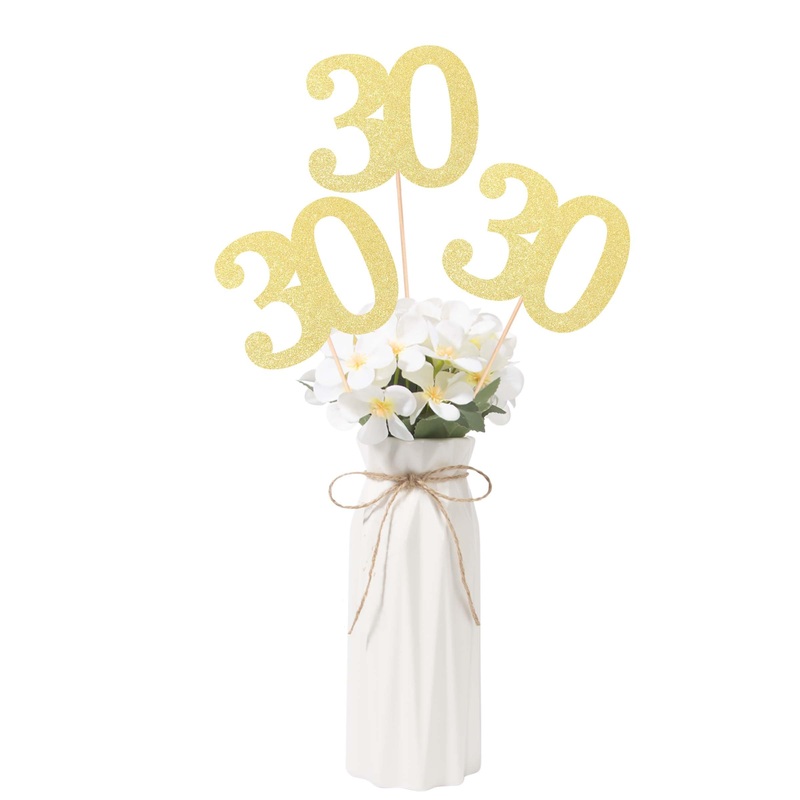 Gexolenu No 30, 10 Pack Double-Sided Gold Glitter 30Th Birthday Centerpieces For Tables, Number 30 Birthday Table Toppers Party
