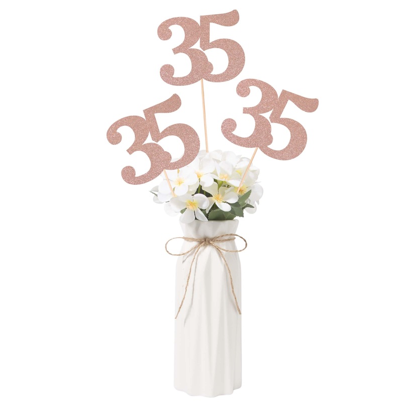 Gexolenu No 35, 10 Pack Double-Sided Rose Gold Glitter 35Th Birthday Centerpieces For Tables, Number 35 Birthday Table Toppers P