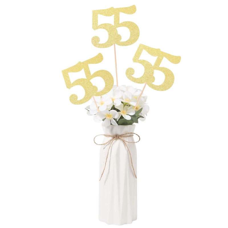 Gexolenu No 55, 10 Pack Double-Sided Gold Glitter 55Th Birthday Centerpieces For Tables, Number 55 Birthday Table Toppers Party