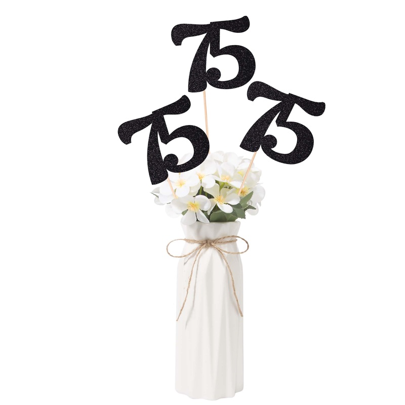 Gexolenu No 75, 10 Pack Double-Sided Black Glitter 75Th Birthday Centerpieces For Tables, Number 75 Birthday Table Toppers Party