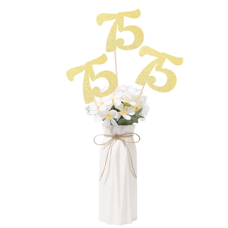 Gexolenu No 75, 10 Pack Double-Sided Gold Glitter 75Th Birthday Centerpieces For Tables, Number 75 Birthday Table Toppers Party