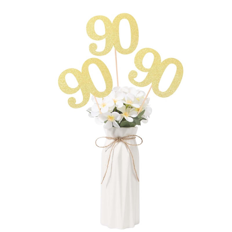 Gexolenu No 90, 10 Pack Double-Sided Gold Glitter 90Th Birthday Centerpieces For Tables, Number 90 Birthday Table Toppers Party
