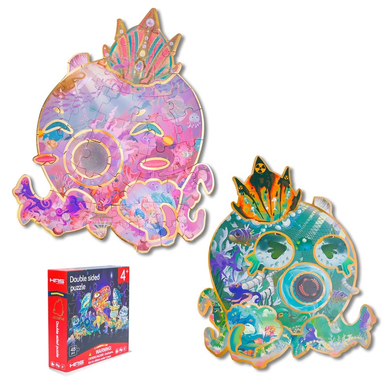 Has Floor Puzzles For Ages Kids 4+, 48 Pcs Double-Sided Octopus Puzzles, Unique Large Pieces Irregular Shape Jigsaw Puzzle For Children