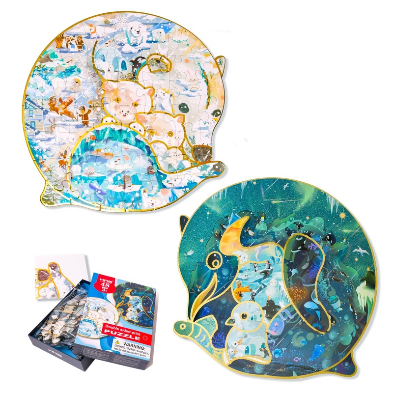 Has Floor Puzzles For Kids Ages 3+, Double-Sided Penguin And Polar Bear Shape Puzzle, Ocean World Puzzles, 48 Pieces Children Jigsaw Puzzle For Boys And Girls Gifts
