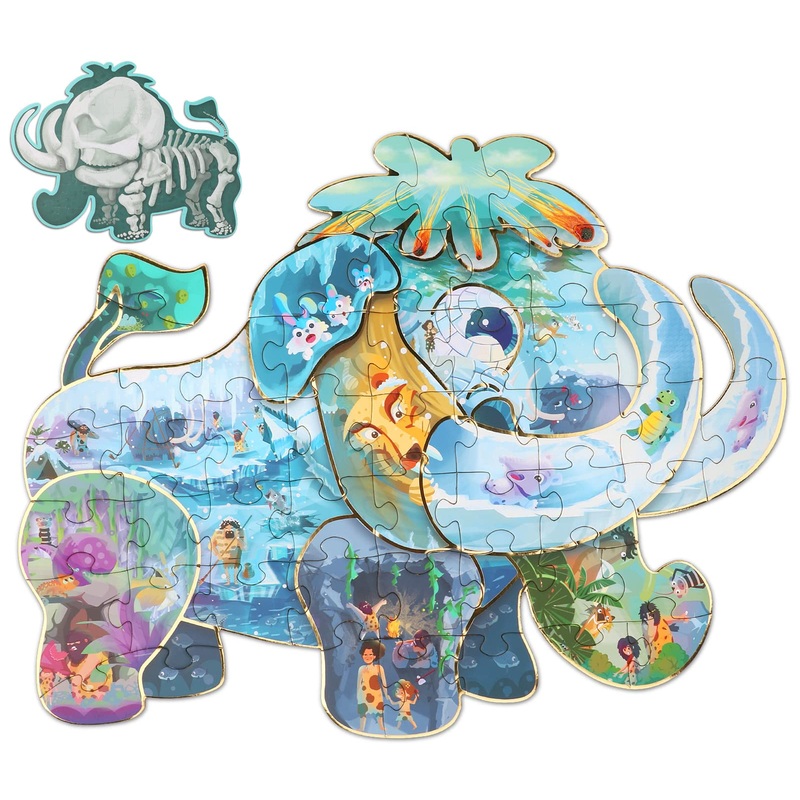 Has Happiness And Surprise Floor Puzzles For Kids Ages 3-8, 48 Pcs Double Sided Mammoth Elephant Shape Puzzle, Children Jigsaw Puzzles For Boys Girls Gifts