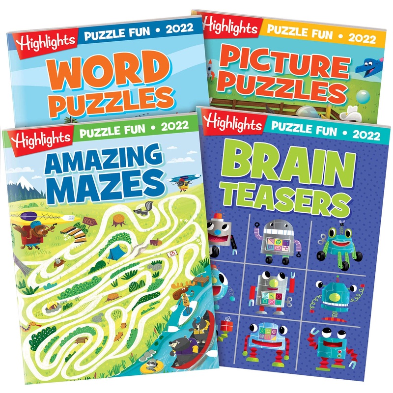 Highlights Puzzle Fun 2022 Puzzle Books For Kids Ages 6 And Up, 4-Book Set Of Brain Teasers, Mazes, Word Puzzles And More Travel