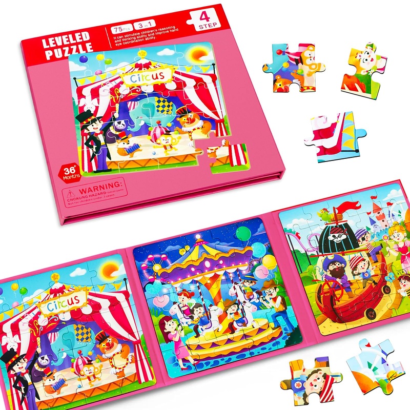 Jade Hare Magnetic Puzzles For Kids Ages 3-5, Toddler 3 In 1 Circus Jigsaw Puzzle Book, Kids Travel Puzzles Toys, Montessori Pre