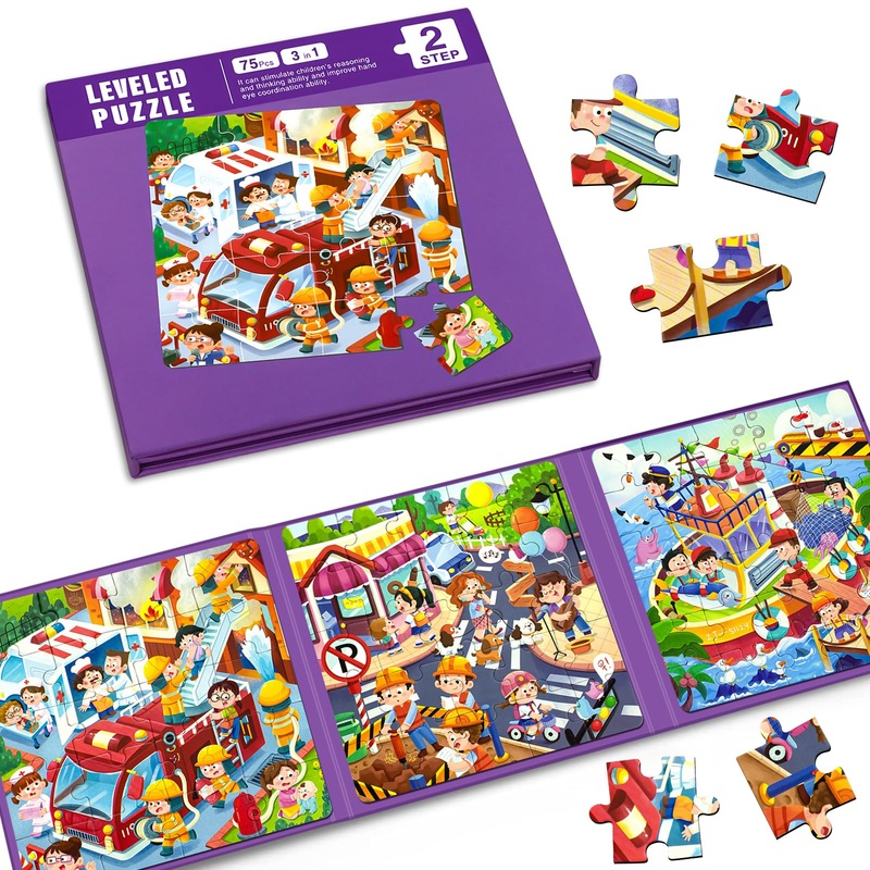Magnetic Puzzles For Kids Ages 4-8, 3 In 1 Cartoon Magnet Puzzle Book, Montessori Preschool Learning Toy, Travel Toys And Travel