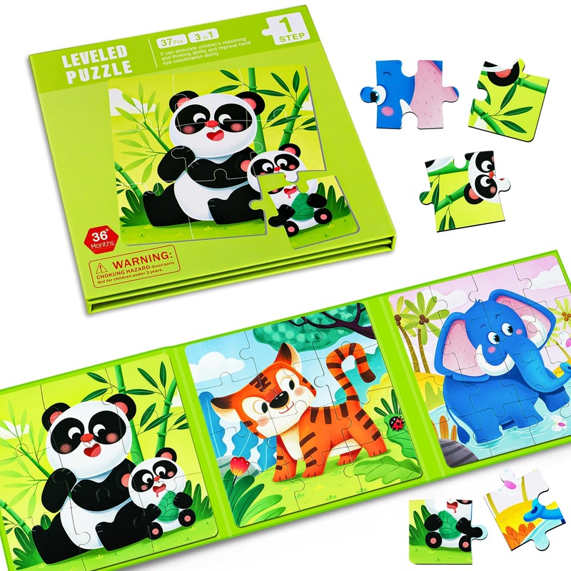 Magnetic Puzzles For Toddler Ages 3-5, 3 In 1 Animals Magnet Puzzle Book, Montessori Preschool Learning Toy, Travel Toys And Tra
