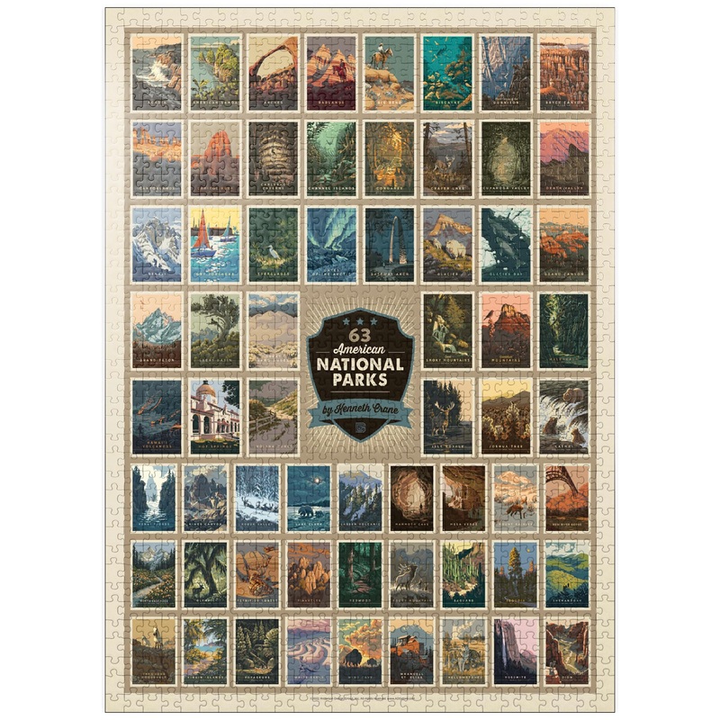 Mypuzzle 63 American National Parks: By Kenneth Crane, Vintage Poster - Premium 1000 Piece Jigsaw Puzzle For Adults