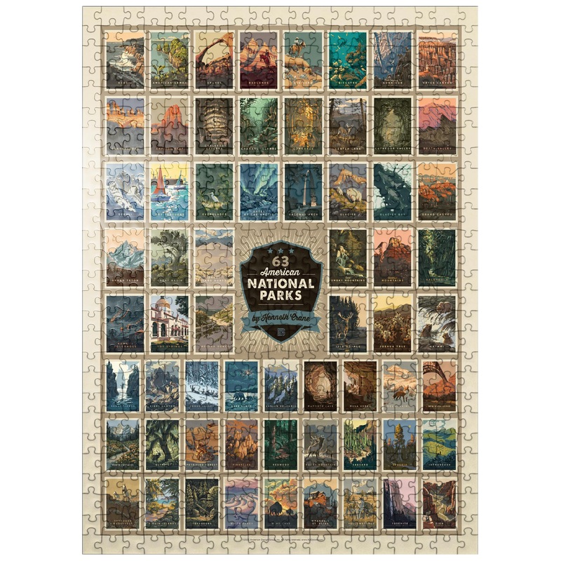 Mypuzzle 63 American National Parks: By Kenneth Crane, Vintage Poster - Premium 500 Piece Jigsaw Puzzle For Adults