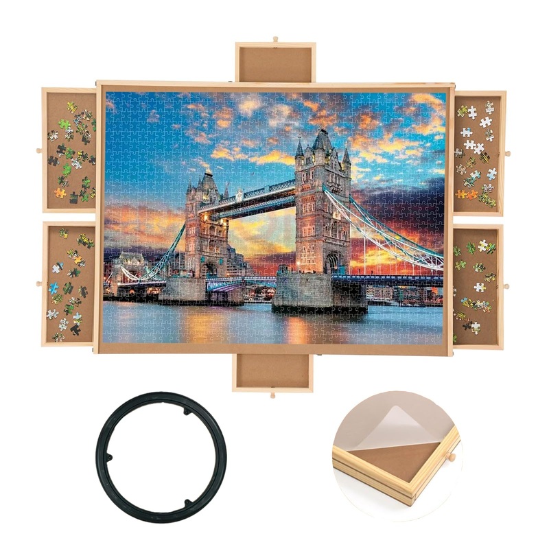 Qiqidog 2000 Pieces Puzzle Board With 6 Drawers And Cover, 29''X41'' Wooden Jigsaw Puzzle Table For Adults, Portable Puzzle Orga