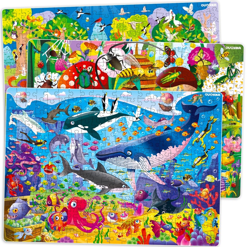Quokka 300 Pieces Puzzles For Kids Ages 8-10 - 3X Set Floor Jigsaw Puzzles - Toy For Learning Ocean & Vimel & Bugs For 10-12 Year Old  Jigsaw Educational Game Gift For Boys And Girls