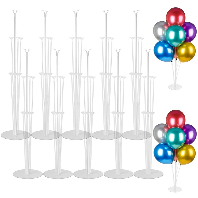 Voircoloria 10 Sets Balloon Stand Kits, Balloon Sticks Holders With Base For Table Graduation Birthday Baby Shower Gender Reveal