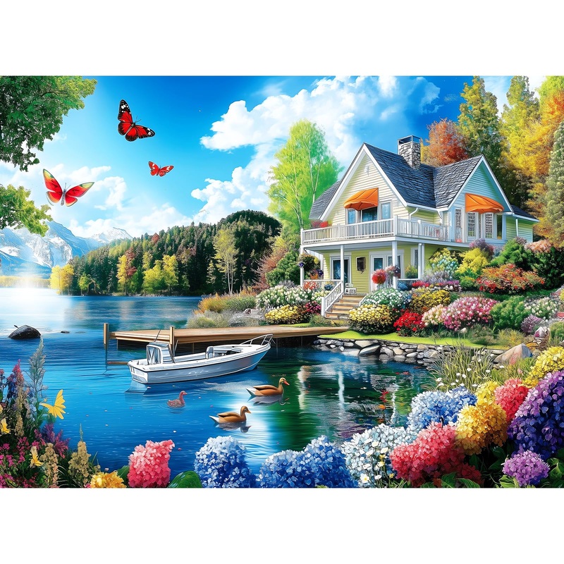 300 Pieces Puzzles For Adults | Lake House Jigsaw Puzzles | Large 300 Piece Puzzle For Children Adults Seniors | Sturdy,Safe | E