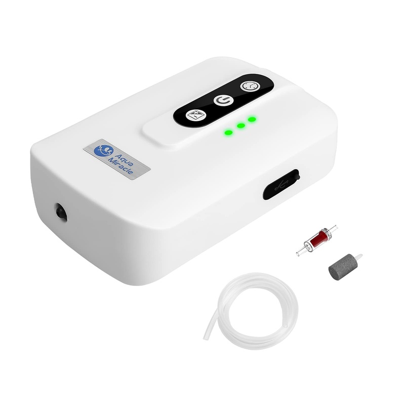 Aquamiracle Lithium Battery Powered Portable Aquarium Air Pump For Fish Tank Up To 60 Gals, Usb Rechargeable Aquarium Bubbler Ae