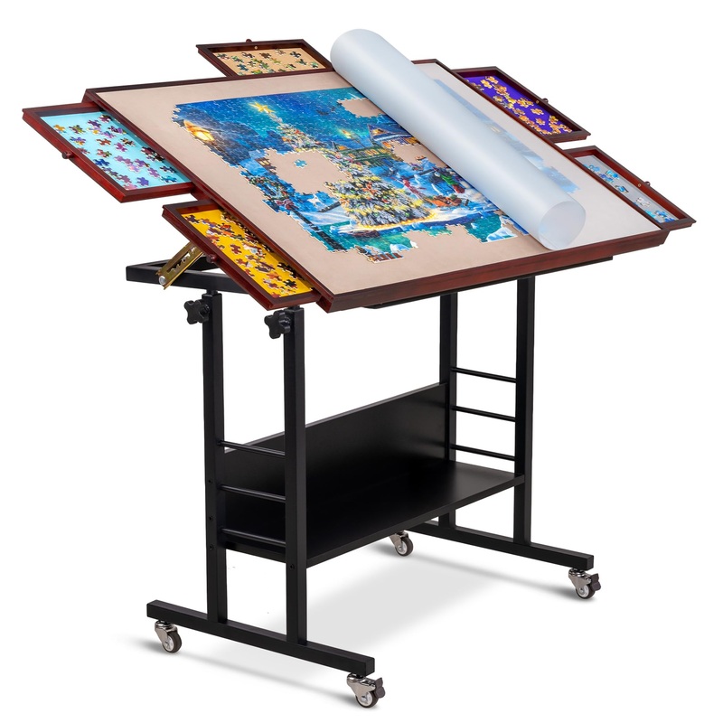 Becko Us 1500 Piece Tilting Puzzle Table With 5 Drawers & Cover, Adjustable Puzzle Board With 5 Tilt Angle & Height Adjustment,