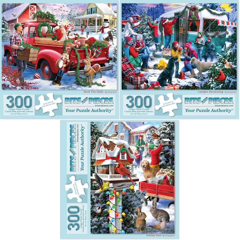 Bits And Pieces - Value Set Of Three (3) 300 Piece Jigsaw Puzzles For Adults - Puzzles Measure 18' X 24' - 300 Pc Camp Holiday T