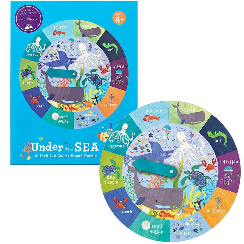 C.R Gibson Bjpr-22042 Under The Sea 72-Piece Round Jigsaw Puzzle For Kids, 19'' D