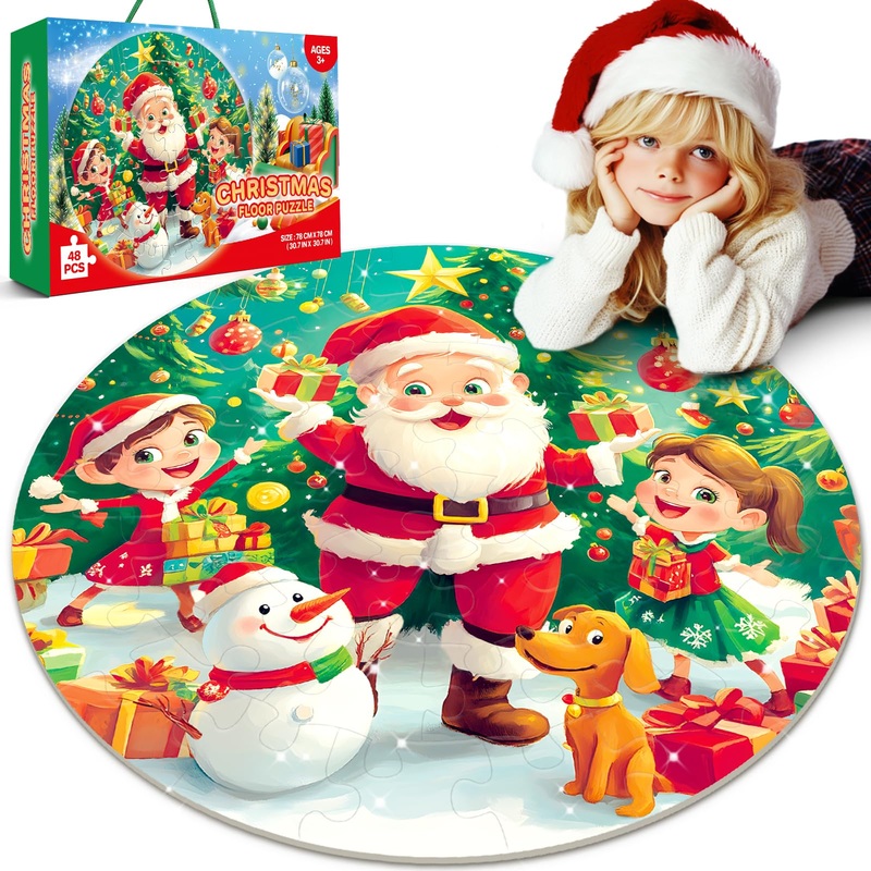 Christmas Decorations Puzzles For Kids Ages 4-6,48 Piece Jumbo Jigsaw Puzzles For Christmas Birthday Gifts, Floor Puzzles For Kids Ages 3 4 5 6 7 8, Toddler Educational Puzzle Toy For Boy Girls