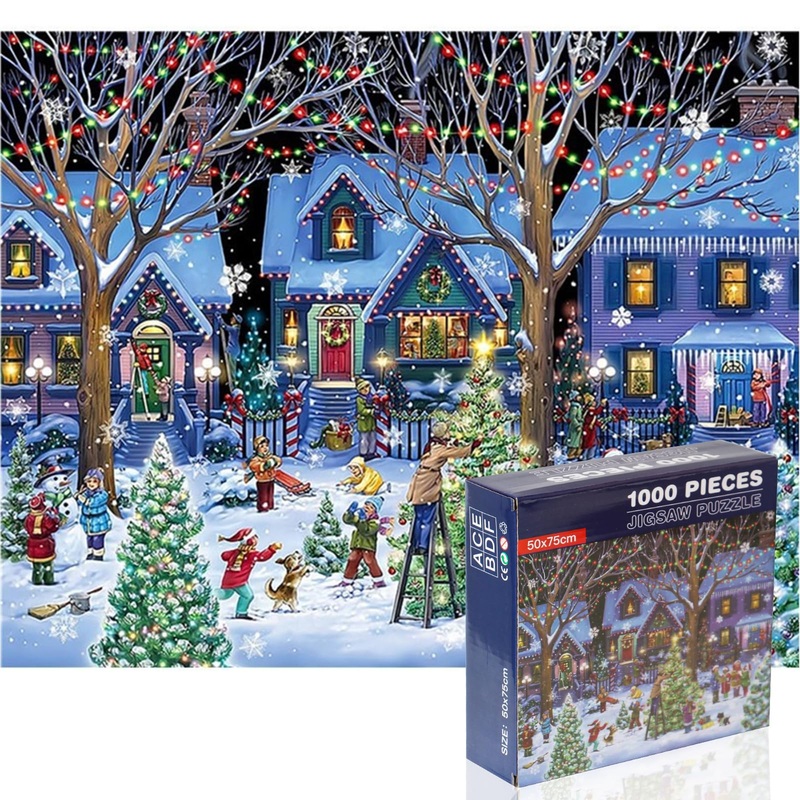 Christmas Jigsaw Puzzles For Adults 1000 Pieces, Snow Happy Holiday Puzzle Christmas Puzzle Gifts For Women Men Families, Perfec