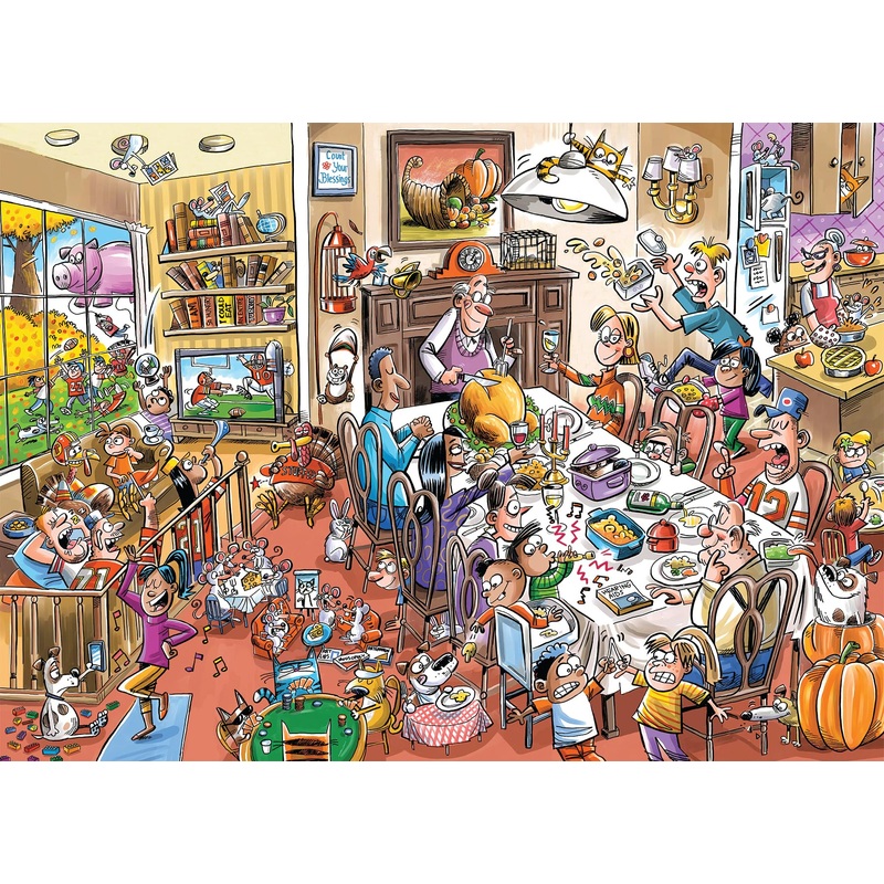 Cobble Hill 1000 Piece Puzzle - Doodletown: Thanksgiving Togetherness - Sample Poster Included