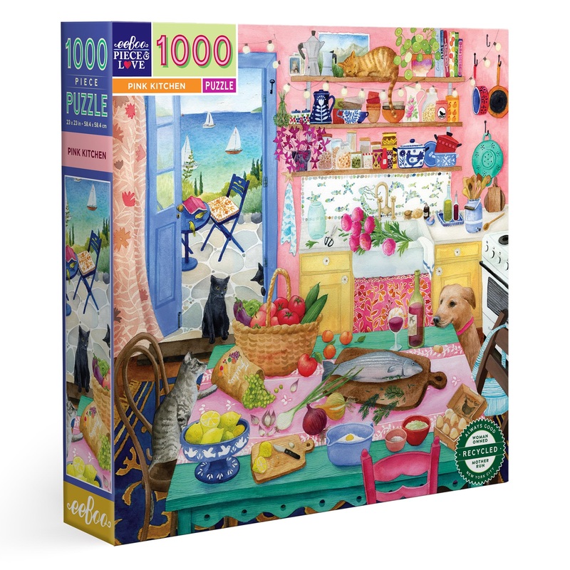 Eeboo Piece & Love: Pink Kitchen - 1000 Piece Puzzle - Adult Square Jigsaw, 23X23, Includes Image Reference Insert, Glossy Piece