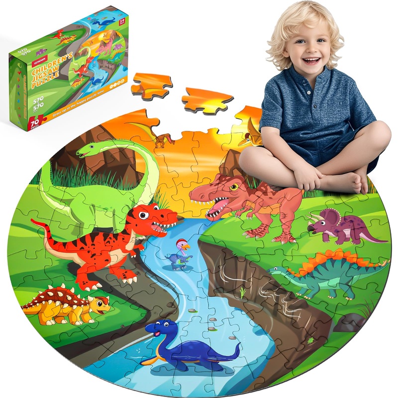 Floor Puzzles For Kids Ages 3-10 - Large 70 Piece Round Toddler Jigsaw Puzzles Toys - Preschool Learning Educational Gift (Dinos