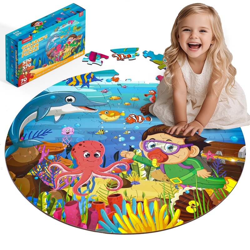 Floor Puzzles For Kids Ages 3-10 - Large 70 Piece Round Toddler Jigsaw Puzzles Toys - Preschool Learning Educational Gift (Ocean