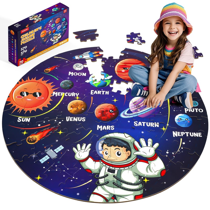 Floor Puzzles For Kids Ages 3-10 - Large 70 Piece Round Toddler Jigsaw Puzzles Toys - Preschool Learning Educational Gift (Solar