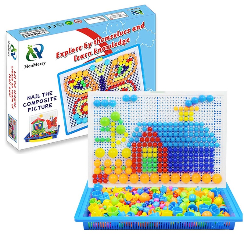 Henmerry Creative Mushroom Nails Mosaic Pegboard Children'S Educational Toys 3D Jigsaw Toys Puzzle Game Building Block Toys (600