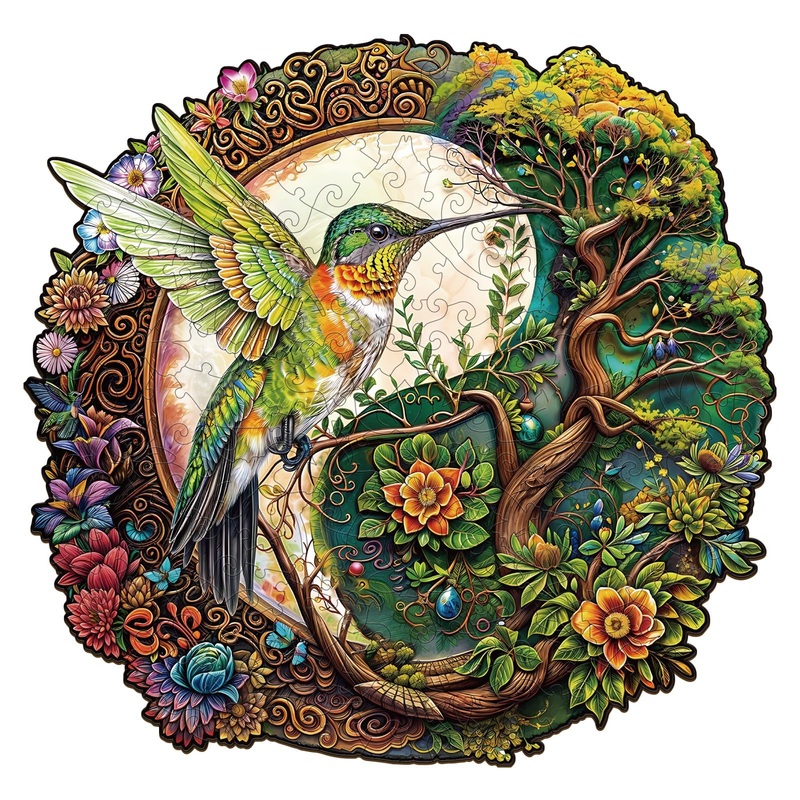 Jigfoxy Wooden Puzzles For Adults, Yin Yang Hummingbird Wood Puzzles Adult, Unique Animal Shape Wooden Jigsaw Puzzles, Birthday