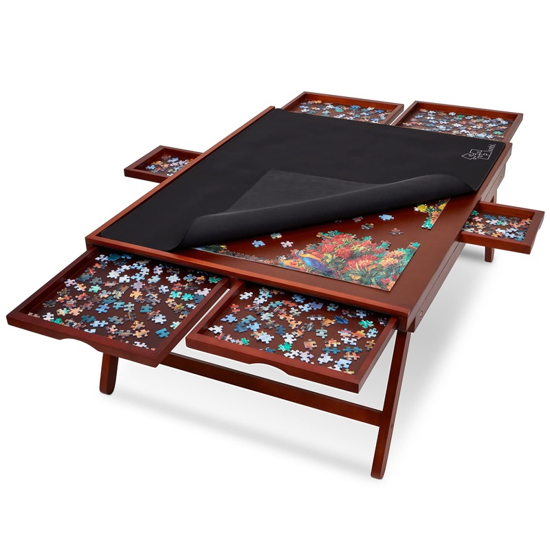 Jumbl 1500-Piece Puzzle Board Rack W/Cover | 27    X 35    Jigsaw Puzzle Table W/Legs 6 Removable Storage Sorting Drawers | Smoo