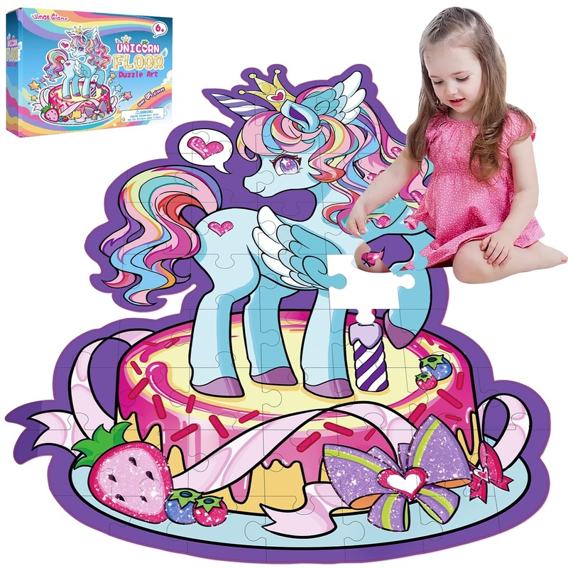 Large Shimmery Unicorn Floor Puzzle For Kids Ages 4-8, 45+ Pieces Large Jigsaw Puzzle For Kids&Toddler Ages 3 4 5 6 7 8, Educati