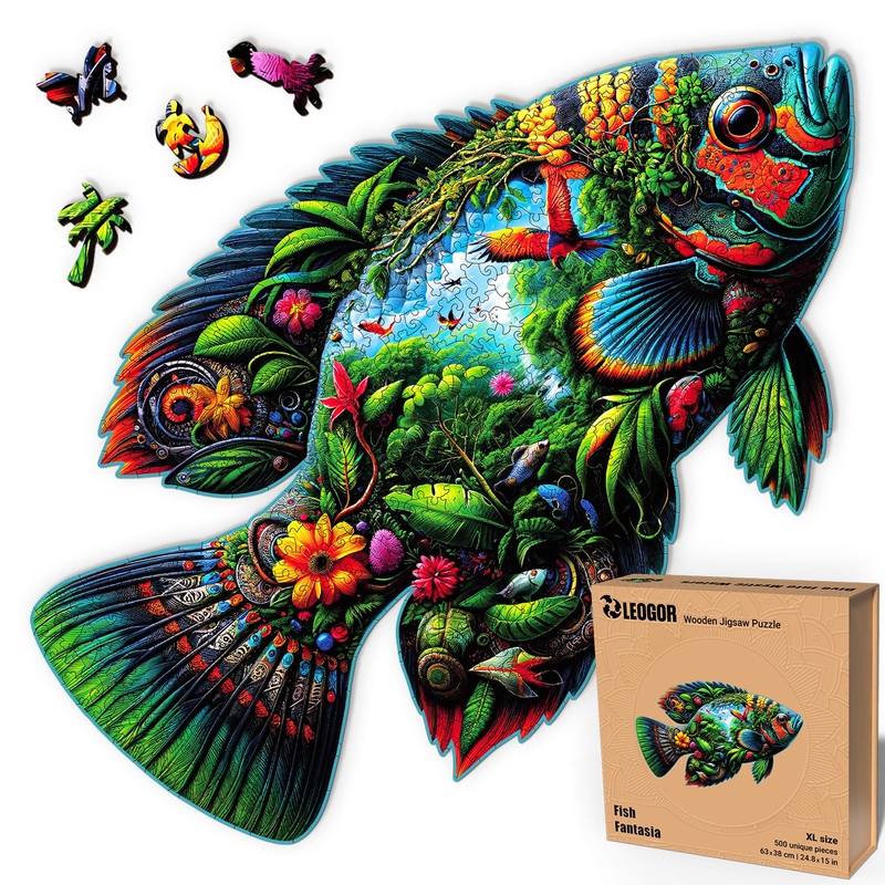 Leogor Large Wooden Puzzles For Adults 500 Piece - Colorful Mosaic Sea Turtle Puzzle With Unique Laser Cut Animal-Shaped And Oce