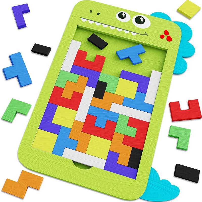 Mindpal 40 Pcs Wooden Blocks Puzzles, Jigsaw Puzzles, Dinosaur Wooden Brain Teaser Puzzles Iq Game Toy, Educational Puzzle, Inte