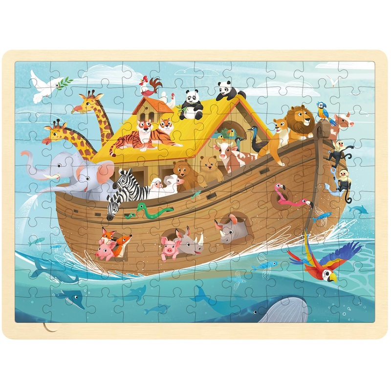 Moinkidz Wooden Puzzles For Kids Ages 3-5, Noah'S Ark 100 Piece, Religious Scene Christian Bible Puzzles For Kids Ages 4-8 With