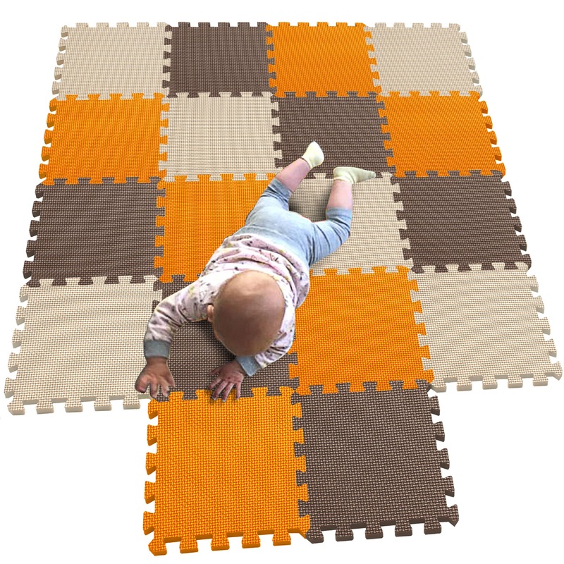 Mqiaoham Baby Play Mats For Floor Playmat Eva Puzzles 3D Jigsaws Children Toddler Playmats And Gyms Workout Mat Foam Tiles Jigsaw Puzzle Plays Soft Toys Babies Activity Orange Coffee Beige 102106110