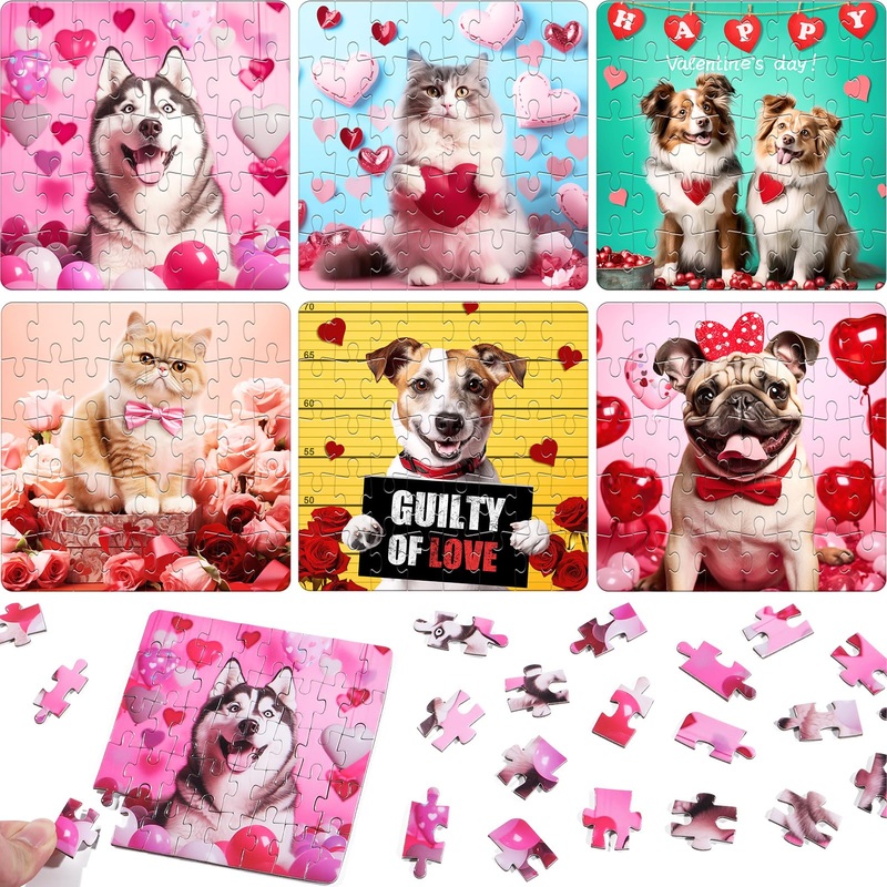 Partylamb Jigsaw Puzzles Gifts For Kids - 24 Packs Cat Dog Jigsaw Puzzles With Gift Cards, Easter Gifts Exchange Birthday Party