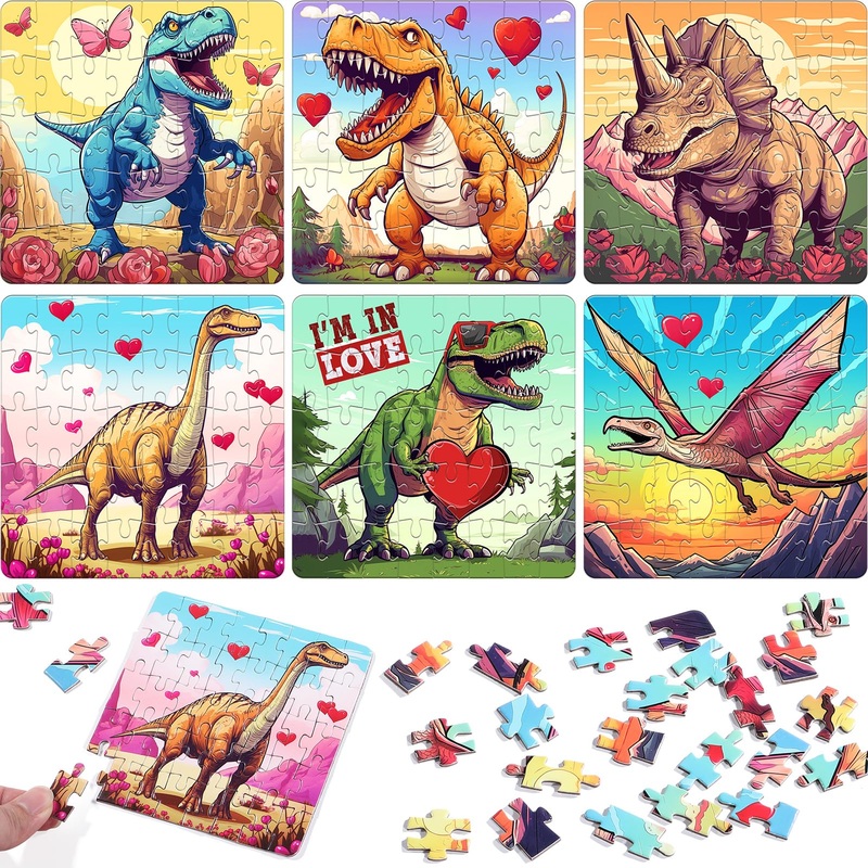 Partylamb Jigsaw Puzzles Gifts For Kids - 24 Packs Dinosaur Jigsaw Puzzles With Gift Cards, Easter Gifts Exchange Birthday Party