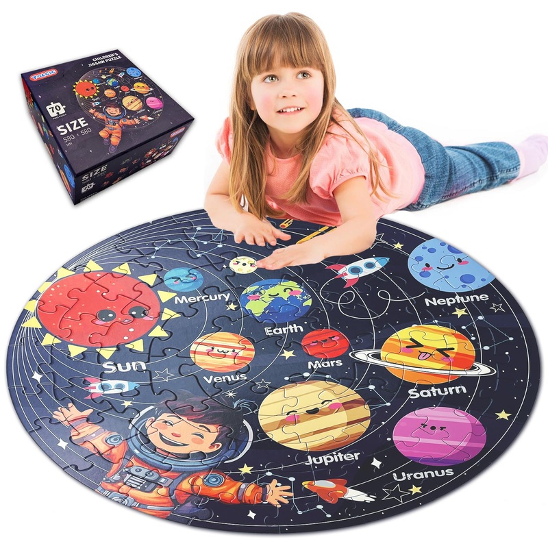 Talgic Puzzles For Kids Ages 4-6, Kids Puzzles With Solar System Planets, 70 Piece Round Large Floor Puzzles For Kids Ages 3 4 5 6 7 8, Educational Toy Gift Jigsaw Puzzles For 5 Year Old Boys Girls