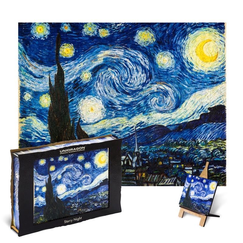 Unidragon Wooden Jigsaw Puzzle Art Collection - Starry Night Van Gogh, 1000 Pcs, 17.40'' ?22, Beautiful Gift Package, Unique Sha