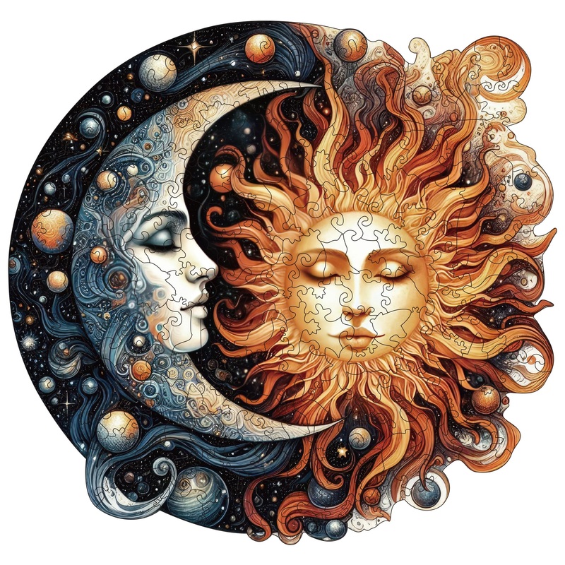 Wooden Puzzles For Adults, Sun And Moon Wood Puzzles 200 Pieces, Irregular Animal Shaped Unique Wooden Jigsaw Puzzles, Creative