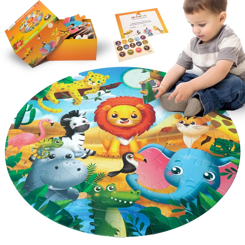 Wowjoylab Floor Puzzles For Kids Ages 3-5,4-8,Large 70 Pieces Zoo Animals Puzzle For Toddler,Jigsaw Puzzle For Kids,Educational